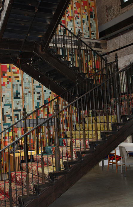 Hope Velocette's Patchwork Rug Designed for Anthropologie HQ Stairs
